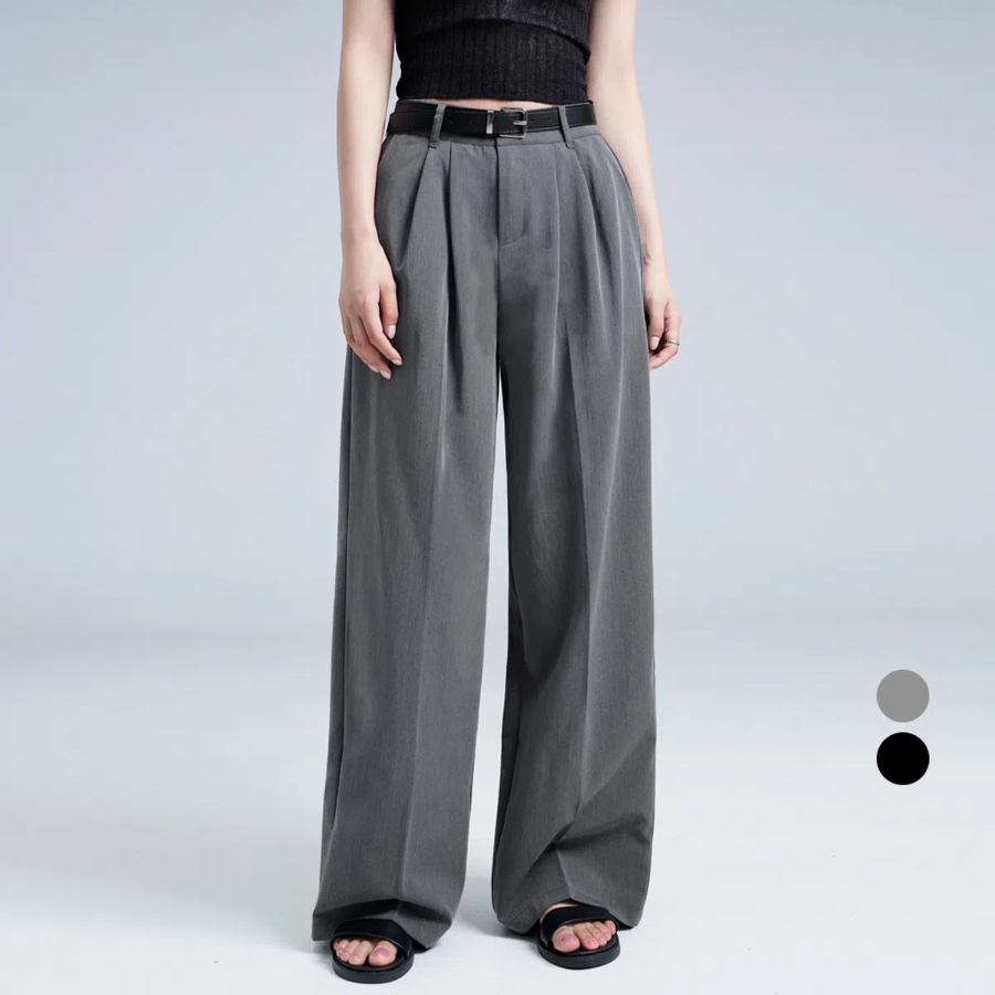 Romi Two Pintuck Buckle Wide Slacks