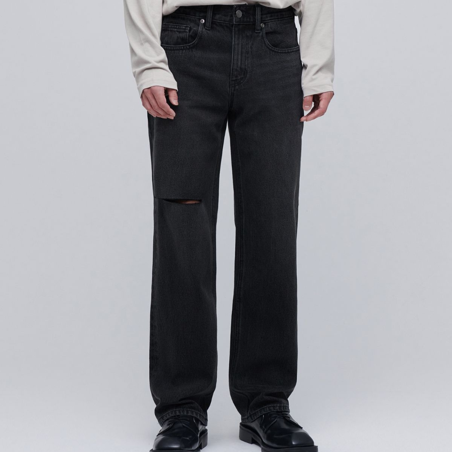 Slash Straight Denim Pants [Washed Black]