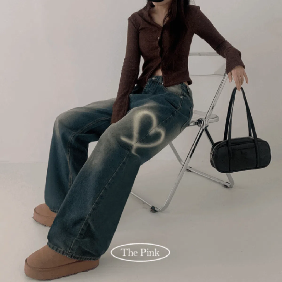 Женские джинсы Britt с высокой посадкой, винтажной варкой и принтом в виде сердец