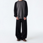 Linen-like Extra Wide Denim Pants [Black]