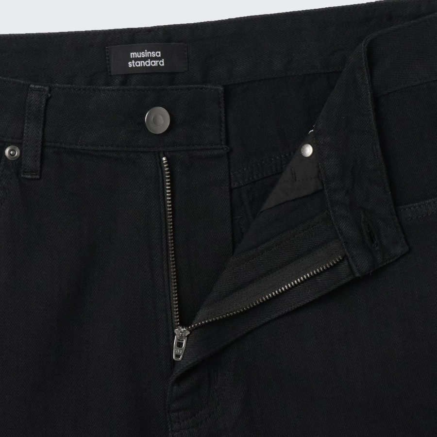 Linen-like Extra Wide Denim Pants [Black]