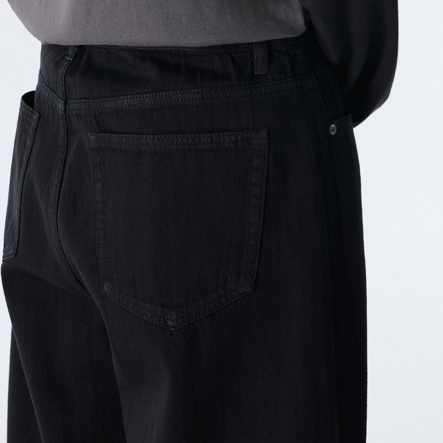 Linen-like Extra Wide Denim Pants [Black]