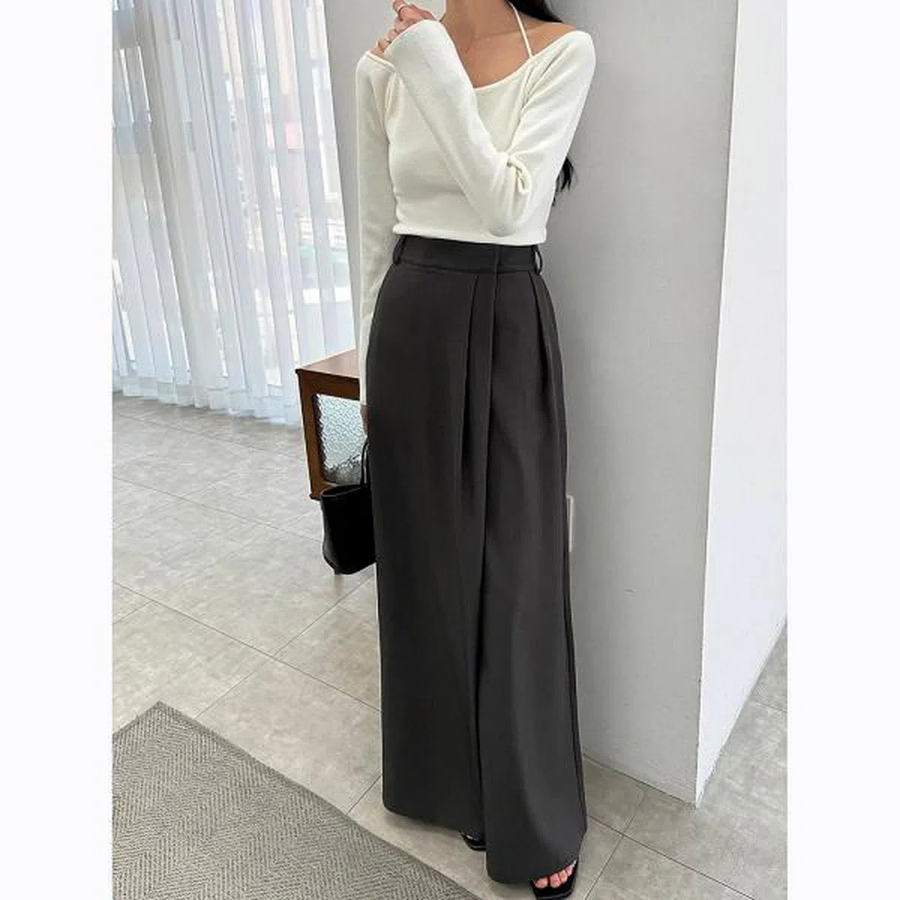 Diagonal Wrap Wide Slacks Pants