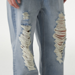 Front Destroyed Wide Denim Pants [Light Indigo]