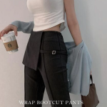 Hanna Buckle Belted Wrap Skirt Semi Bootcut Slacks
