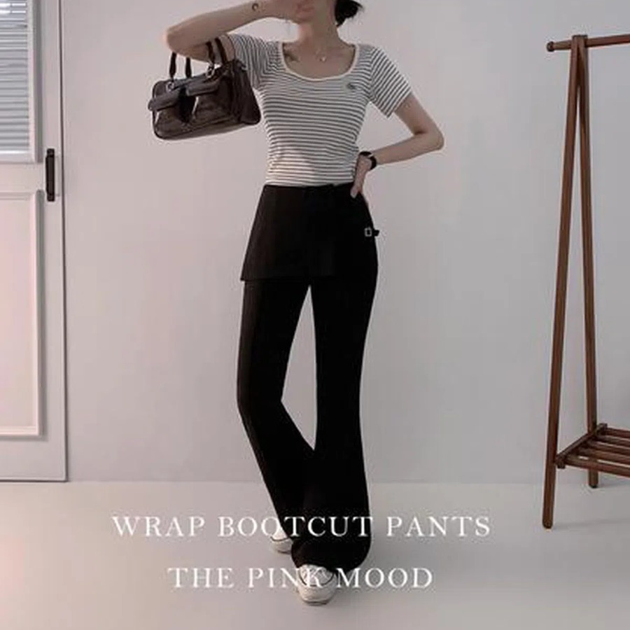 Hanna Buckle Belted Wrap Skirt Semi Bootcut Slacks