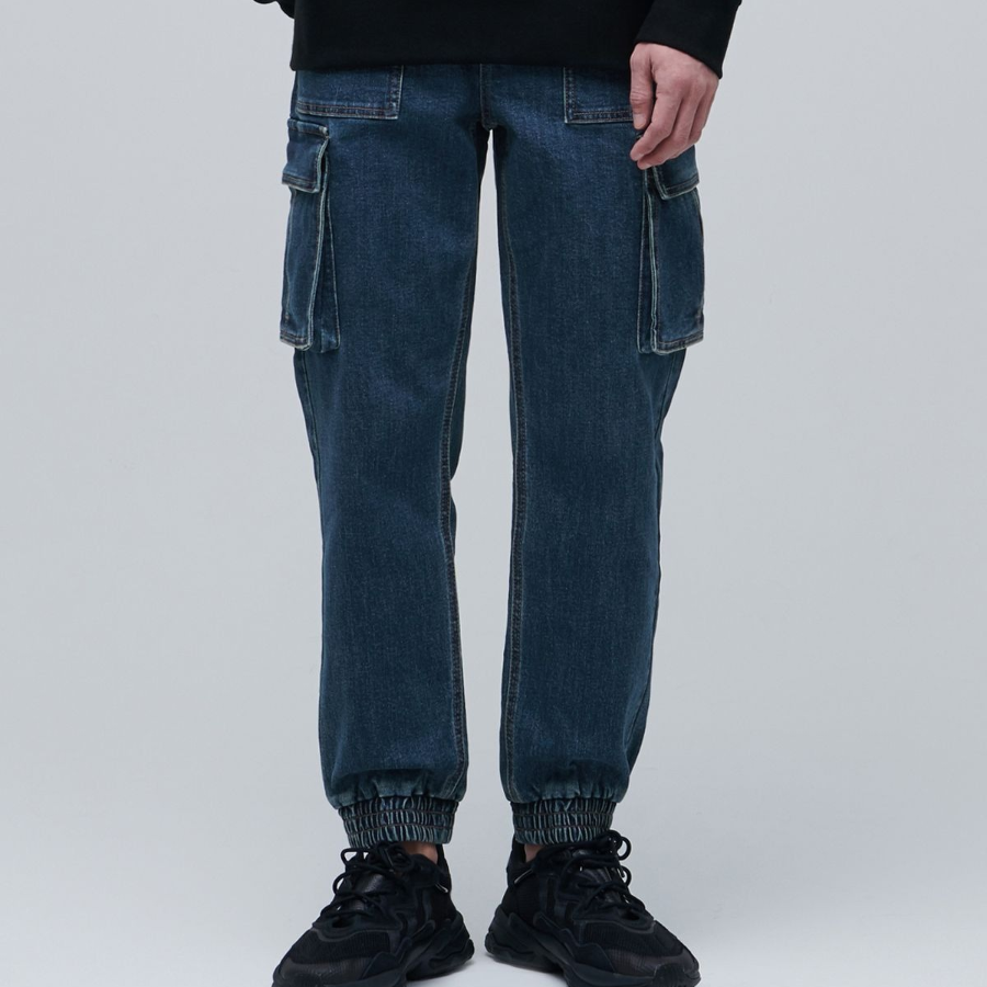 Denim Cargo Jogger Pants [Medium Indigo]