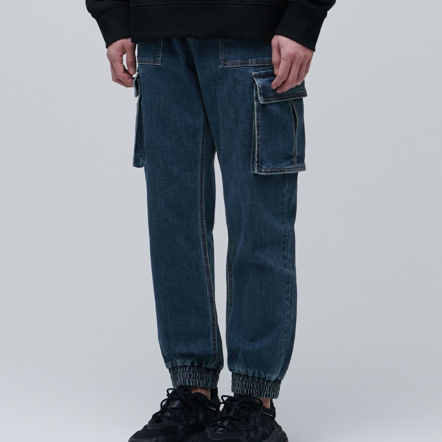 Denim Cargo Jogger Pants [Medium Indigo]