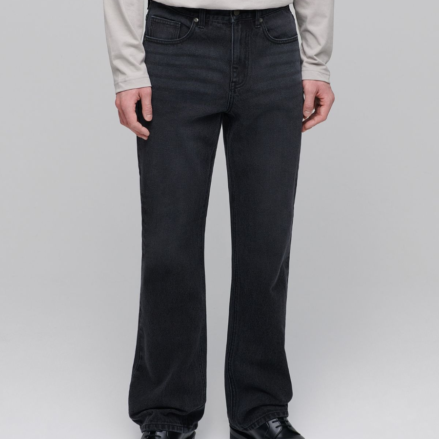 Semi Bootcut Denim Pants [Washed Black]