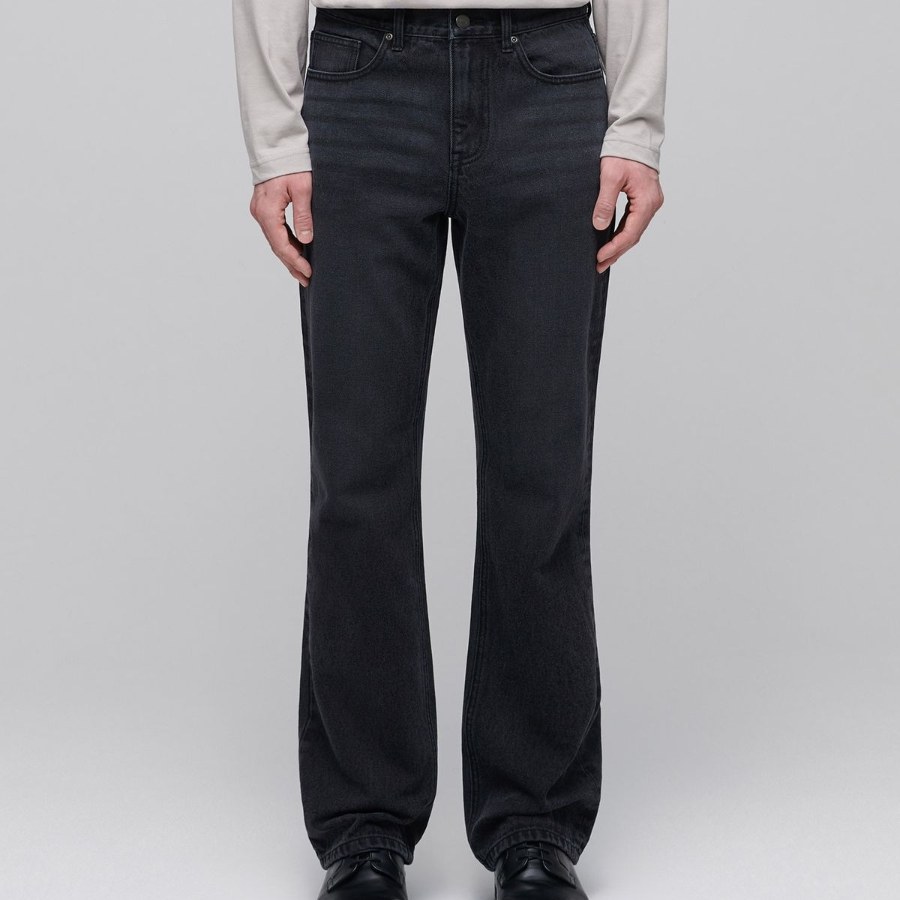 Semi Bootcut Denim Pants [Washed Black]