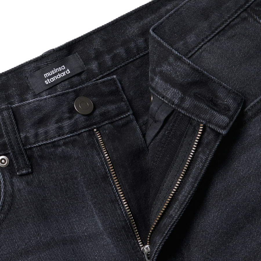 Semi Bootcut Denim Pants [Washed Black]