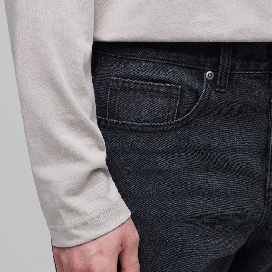 Semi Bootcut Denim Pants [Washed Black]