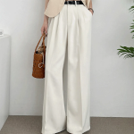 LALA Summer Chalang Belt Two-Pintuck Long Wide Slacks