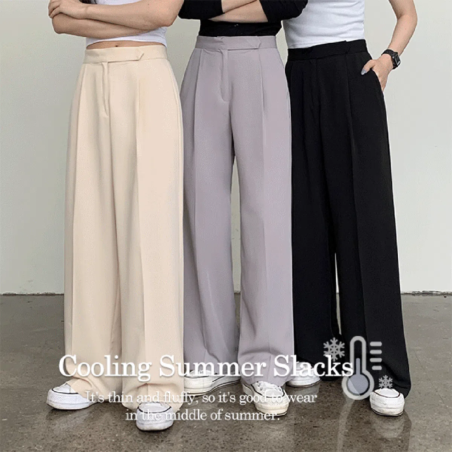 CHAHYU High-Waist Pintuck Wide Slacks