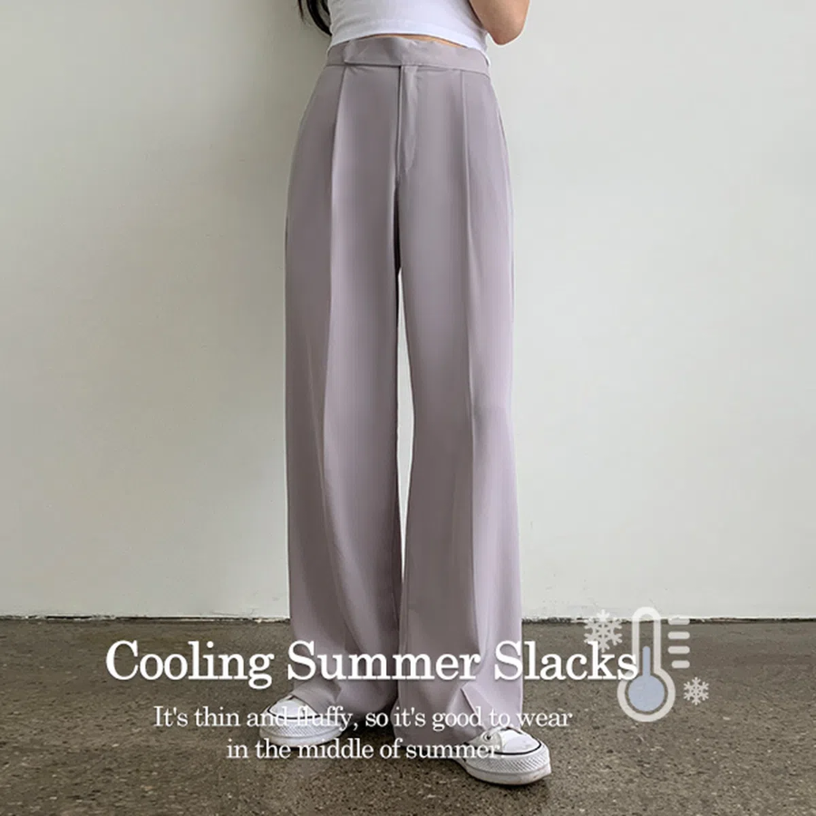 CHAHYU High-Waist Pintuck Wide Slacks
