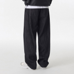 Linen-Like One-Tuck Wide Banding Denim Pants [Raw Black]