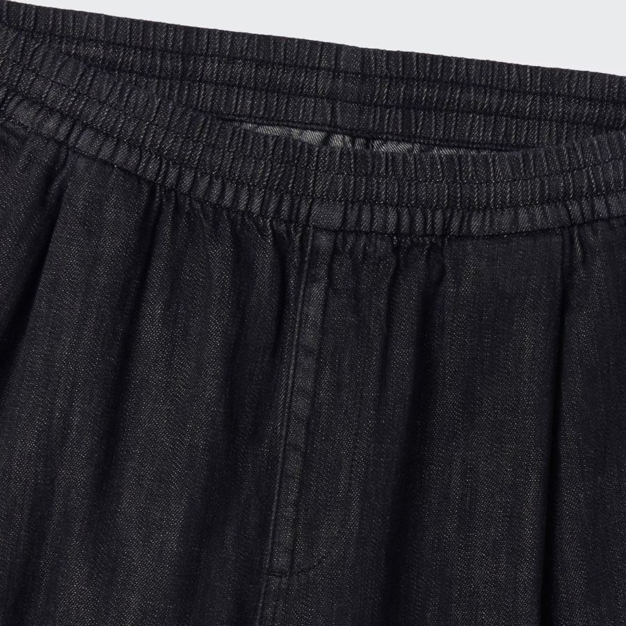 Linen-Like One-Tuck Wide Banding Denim Pants [Raw Black]