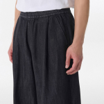 Linen-Like One-Tuck Wide Banding Denim Pants [Raw Black]
