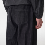 Linen-Like One-Tuck Wide Banding Denim Pants [Raw Black]