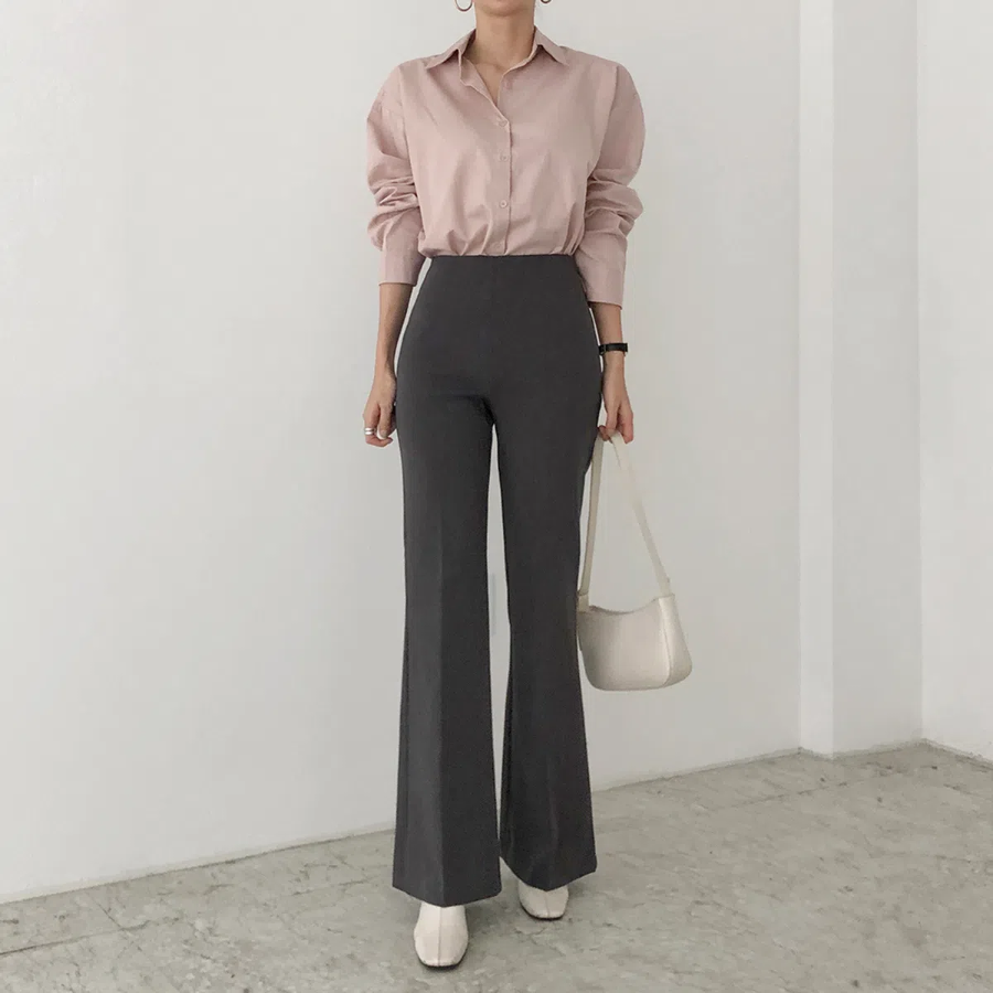 GAEUL High-Waist Side-Zip Slim Long Bootcut Slacks