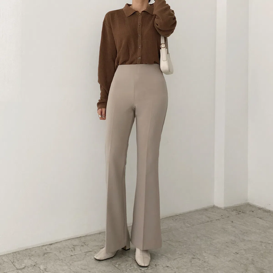 GAEUL High-Waist Side-Zip Slim Long Bootcut Slacks