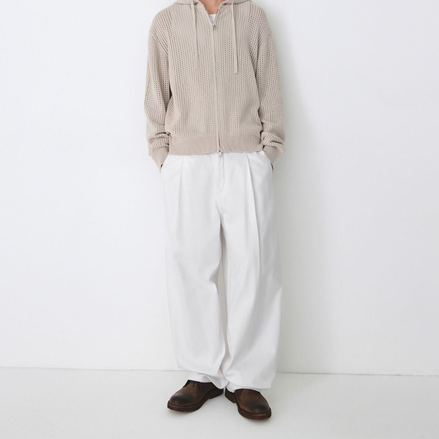 Linen-Like Semi Balloon Denim Pants [White]