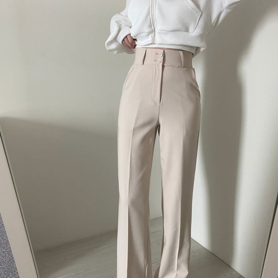 Two-Button Slim Waist High-Waist Slacks