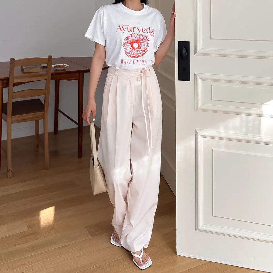 Ribbon Strap Straight-Fit Slacks