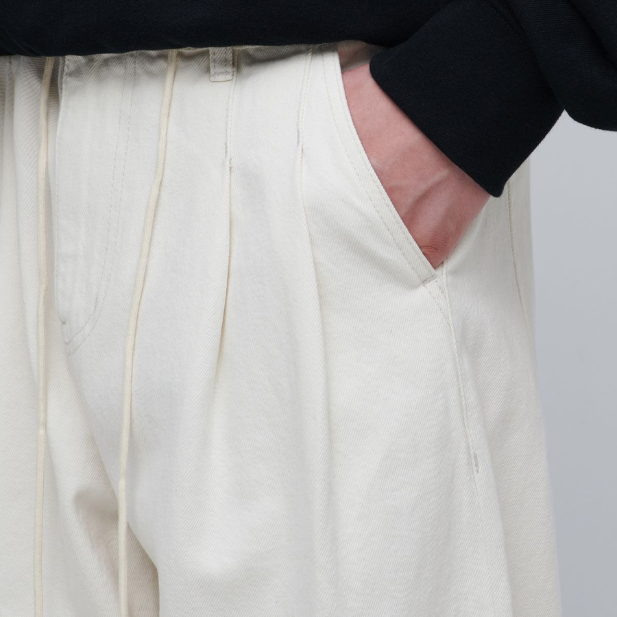 Denim Wide Balloon Pants [Cream]