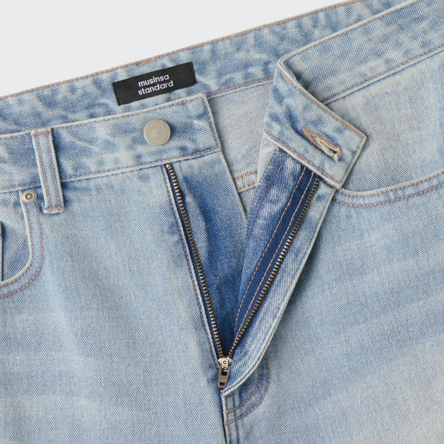 Multi-Destroyed Wide Denim Pants [Light Indigo]
