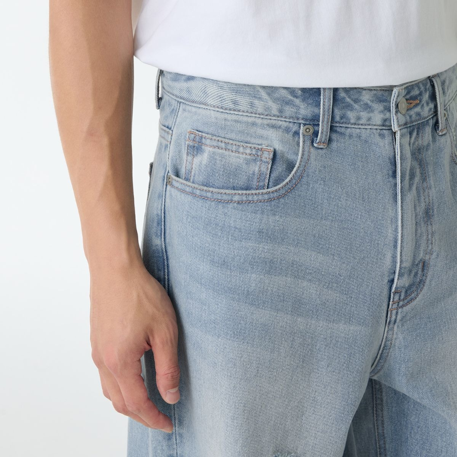 Multi-Destroyed Wide Denim Pants [Light Indigo]