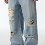 Multi-Destroyed Wide Denim Pants [Light Indigo]
