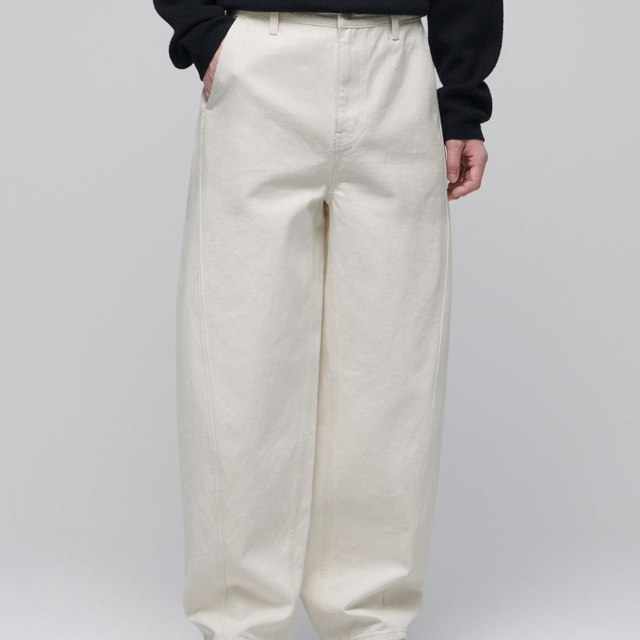 Twist Semi-Balloon Denim Pants [Cream]