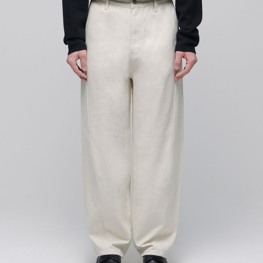 Twist Semi-Balloon Denim Pants [Cream]