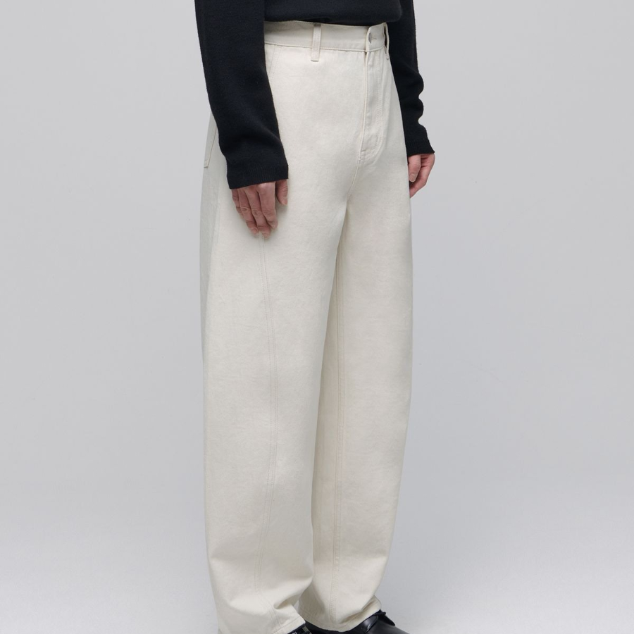 Twist Semi-Balloon Denim Pants [Cream]
