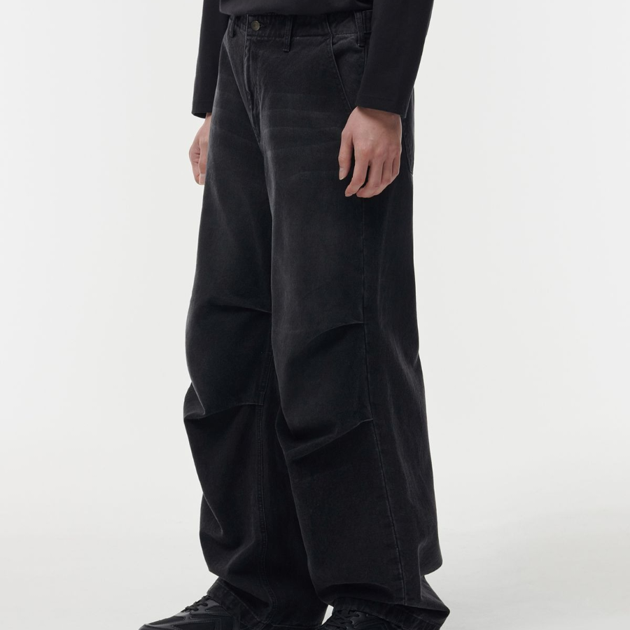 Denim Parachute Pants [Washed Black]