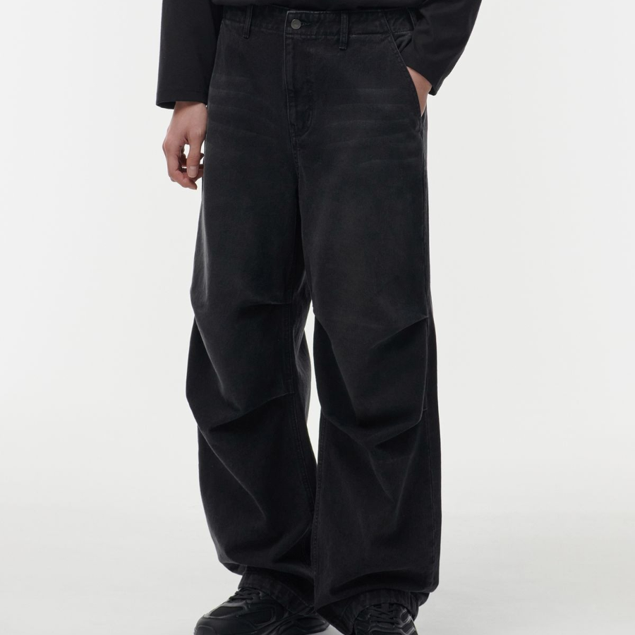 Denim Parachute Pants [Washed Black]