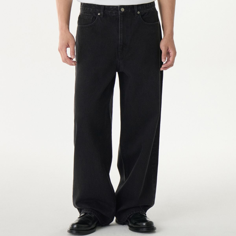 Big Wide Denim Pants [Washed Black]