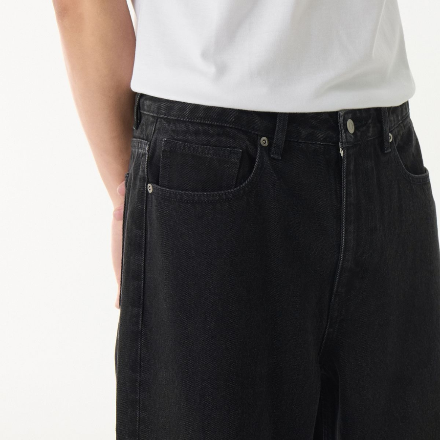 Big Wide Denim Pants [Washed Black]