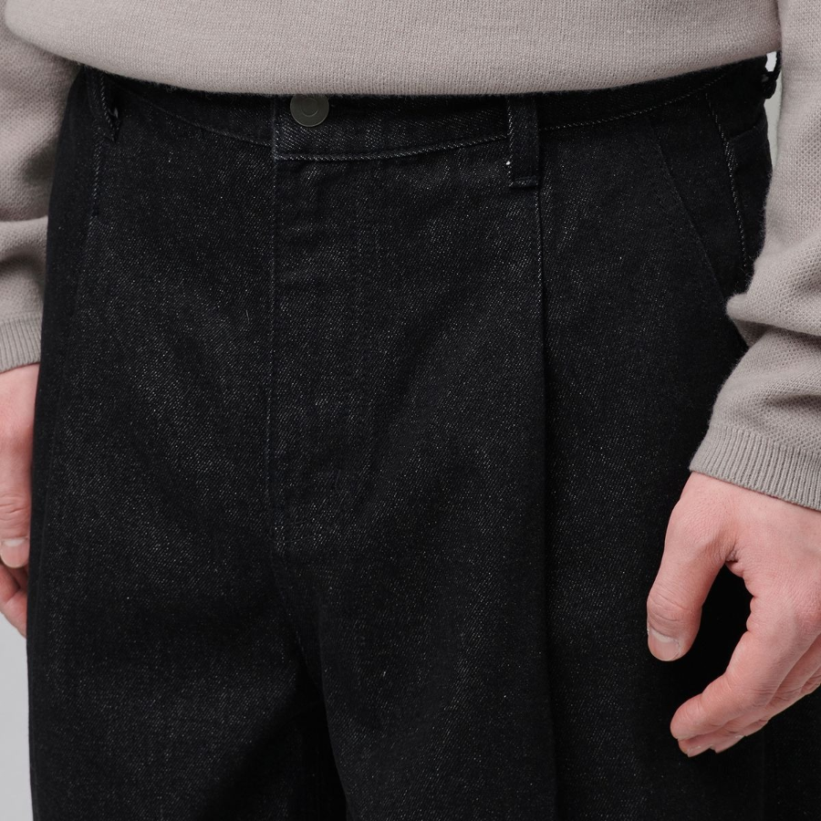 Belted Semi Balloon Denim Pants [Low Black]