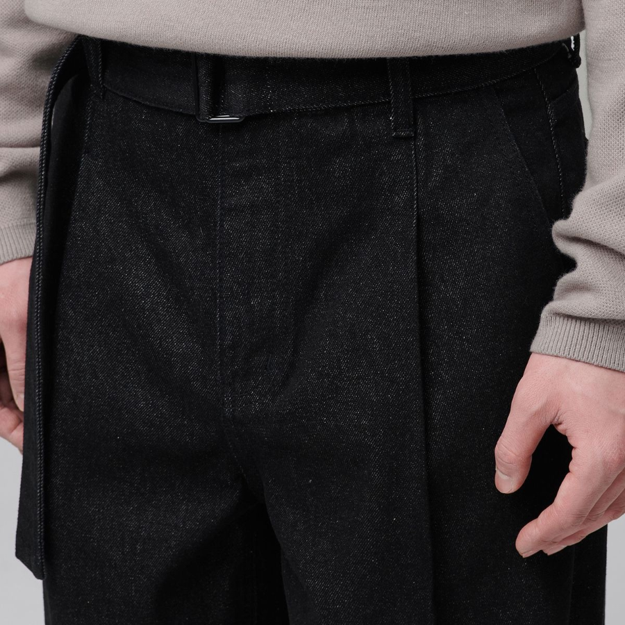 Belted Semi Balloon Denim Pants [Low Black]