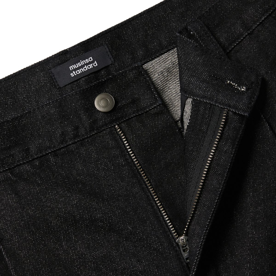 Belted Semi Balloon Denim Pants [Low Black]