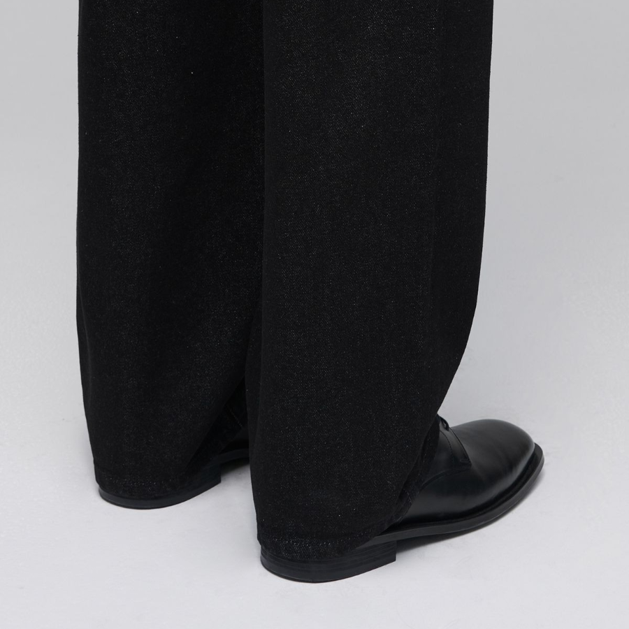 Belted Semi Balloon Denim Pants [Low Black]