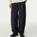 Vertical Slub Semi Balloon Denim Pants [Black]