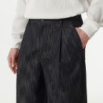 Vertical Slub Semi Balloon Denim Pants [Black]