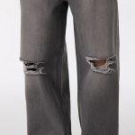 Distressed Knee Wide Denim Pants [Gray]