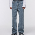 Straight Paneled Back Slit Denim Pants [Light Indigo]
