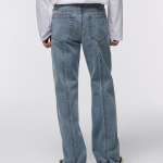 Straight Paneled Back Slit Denim Pants [Light Indigo]