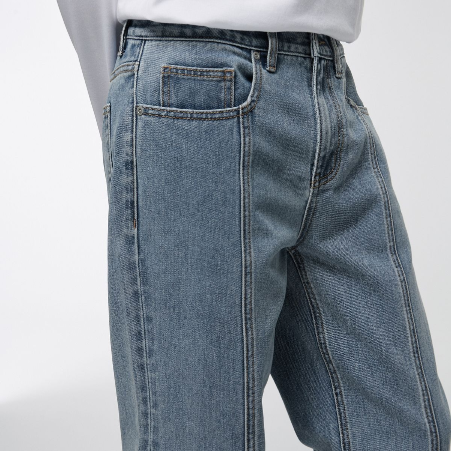 Straight Paneled Back Slit Denim Pants [Light Indigo]