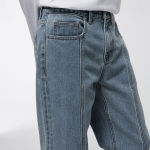 Straight Paneled Back Slit Denim Pants [Light Indigo]